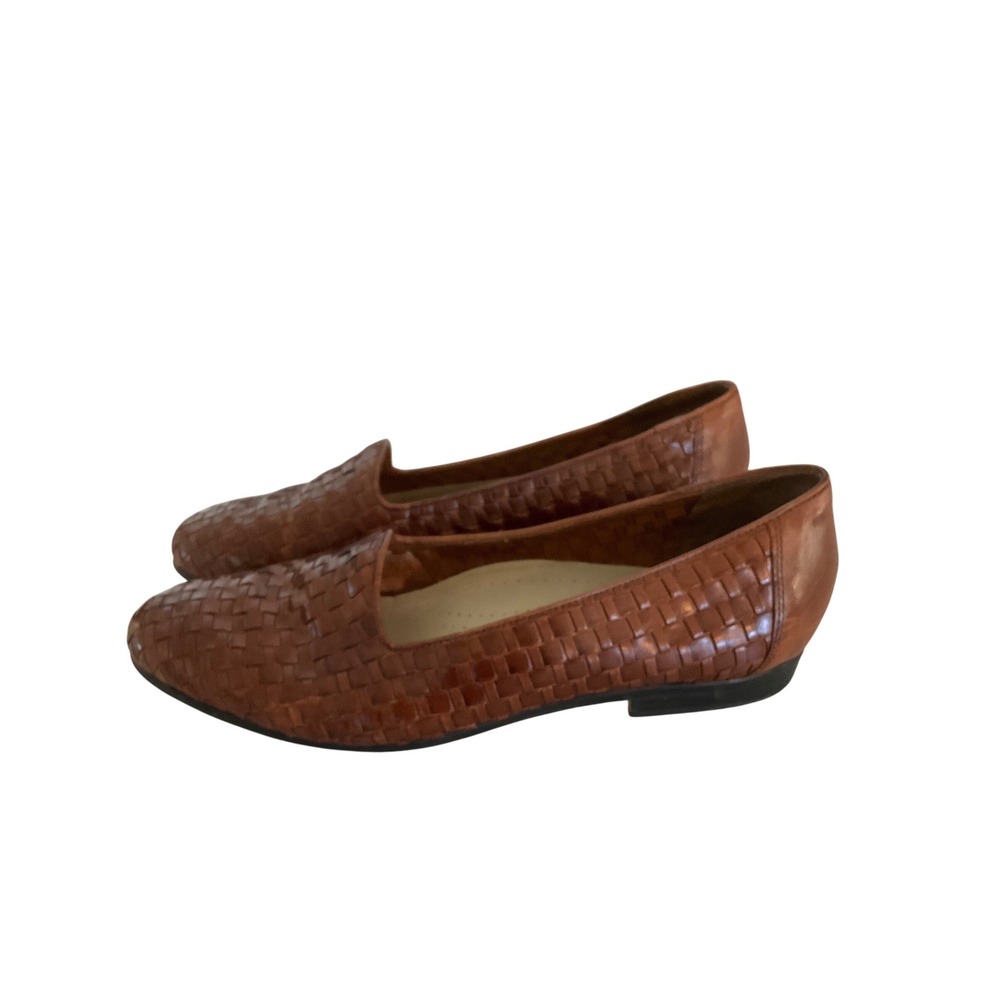 Trotters‎ Liz Loafers Women 10WW Brown Woven Leather Flats LIZ 51-580